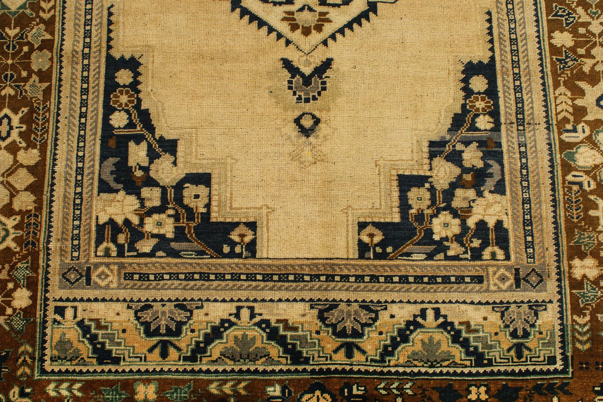 5x10 Ivory and Brown Turkish Tribal Runner