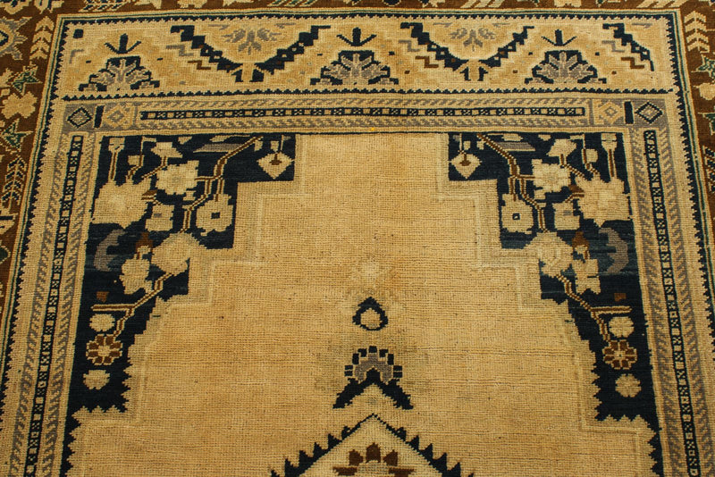 5x10 Ivory and Brown Turkish Tribal Runner