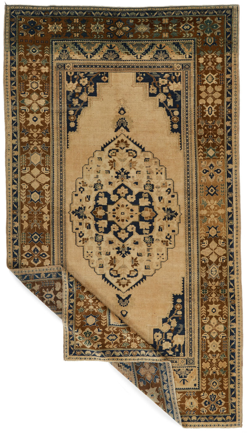 5x10 Ivory and Brown Turkish Tribal Runner