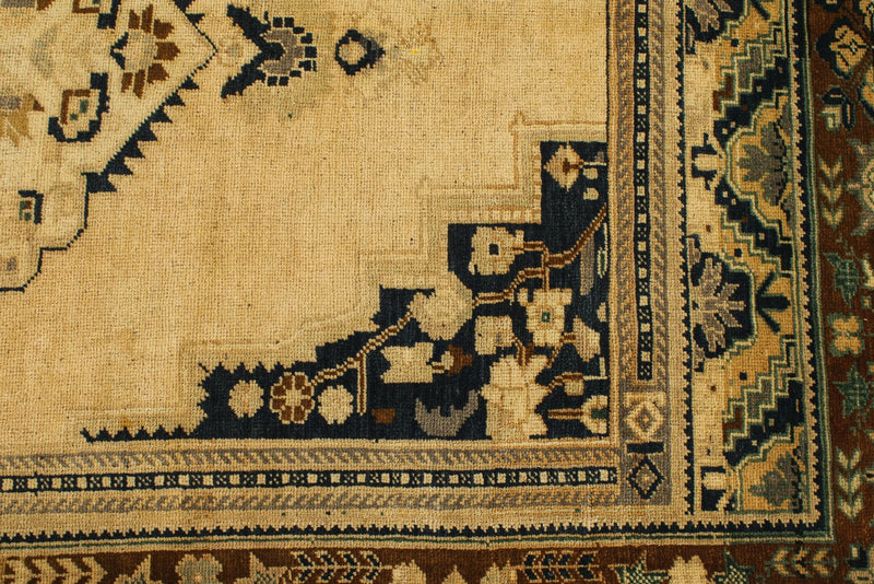 5x10 Ivory and Brown Turkish Tribal Runner