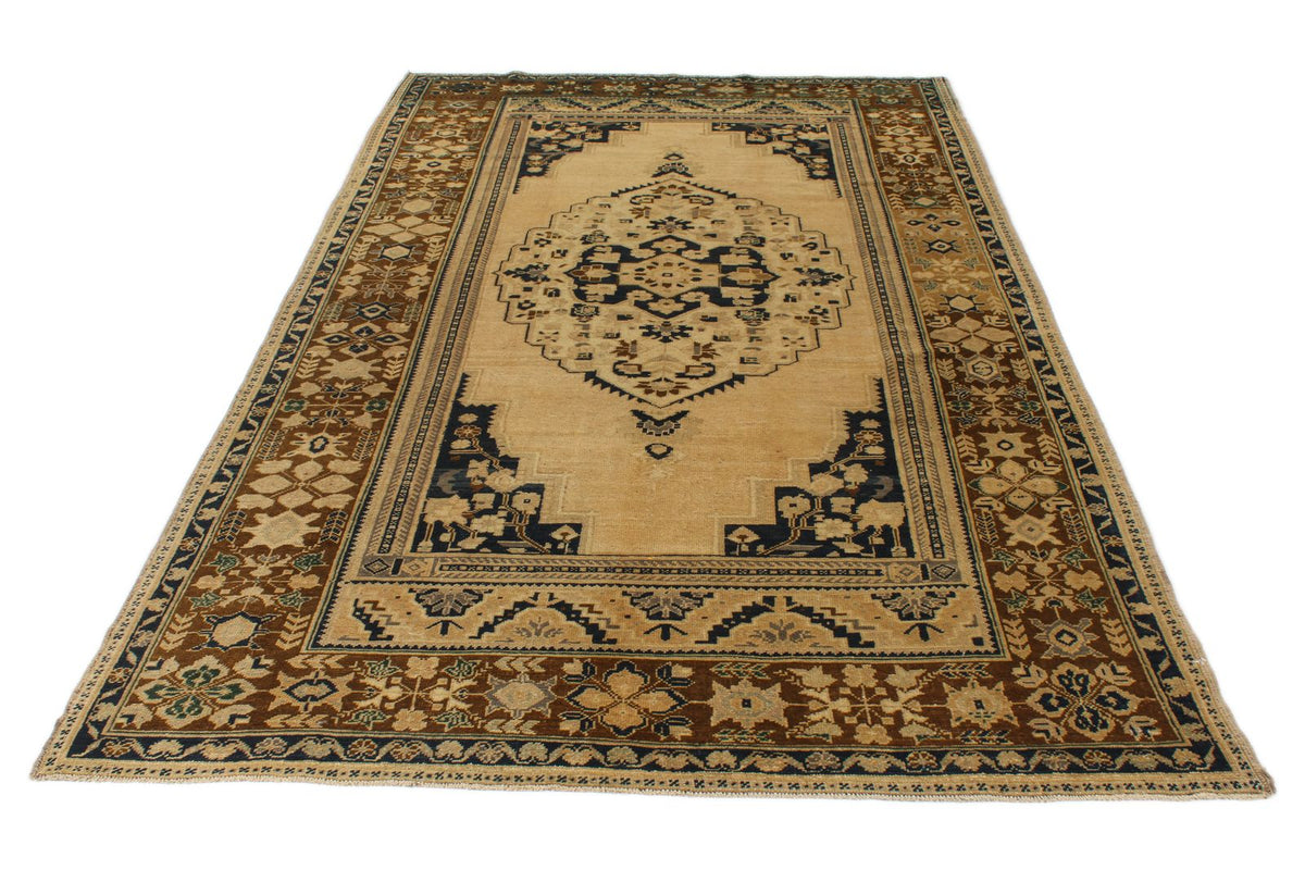 5x10 Ivory and Brown Turkish Tribal Runner