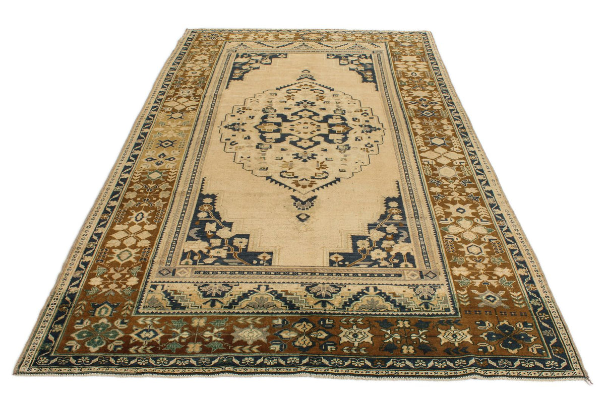 5x10 Ivory and Brown Turkish Tribal Runner