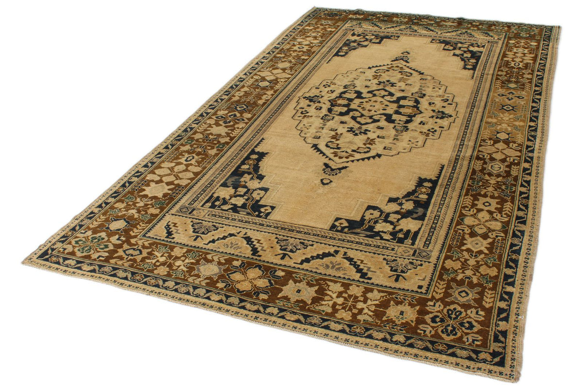 5x10 Ivory and Brown Turkish Tribal Runner