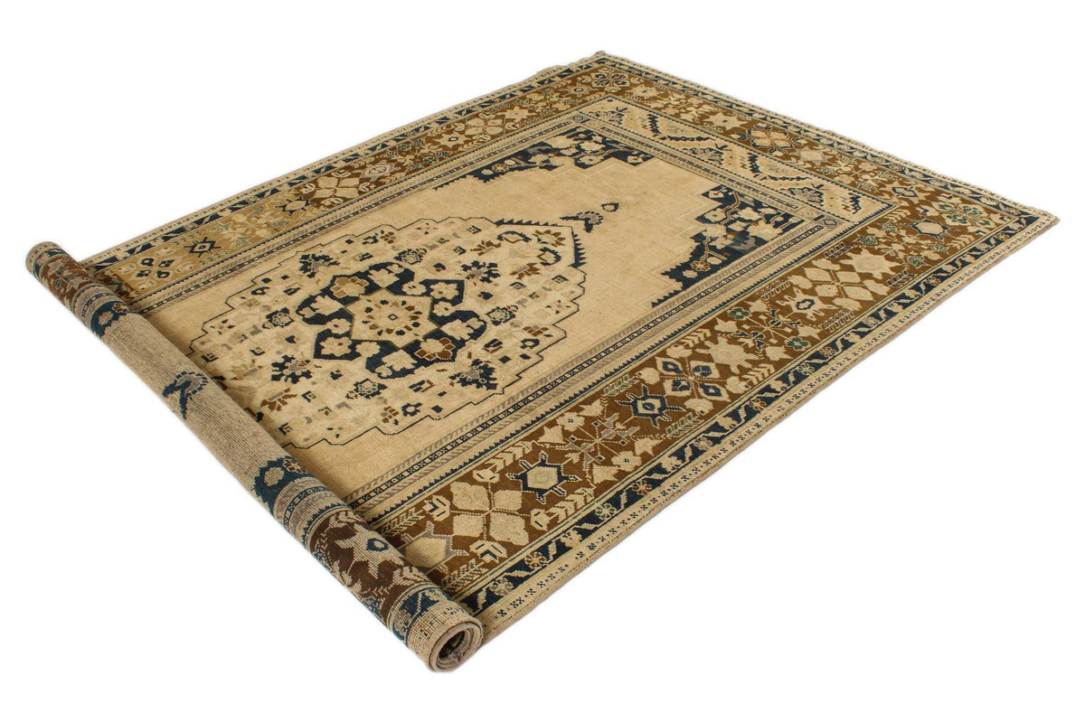 5x10 Ivory and Brown Turkish Tribal Runner