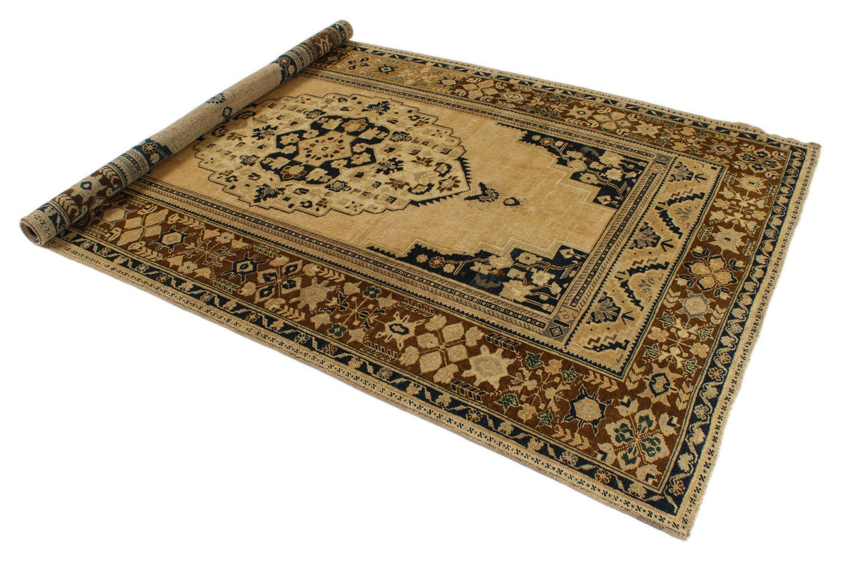 5x10 Ivory and Brown Turkish Tribal Runner