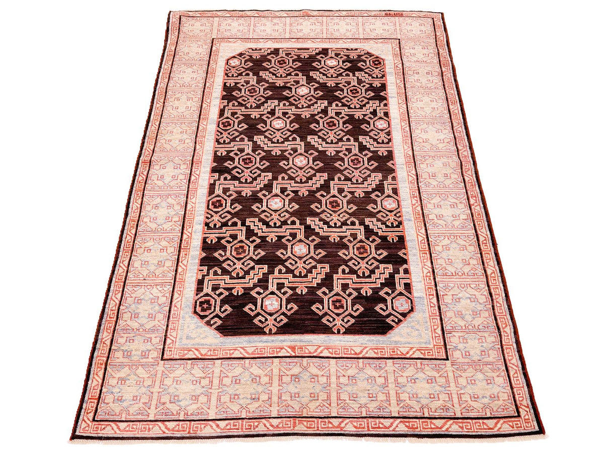 4x6 Brown and Blue Turkish Tribal Rug