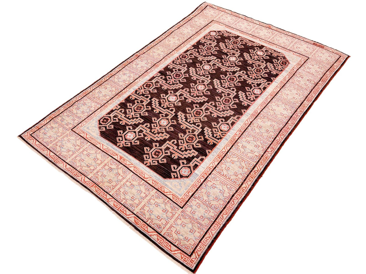 4x6 Brown and Blue Turkish Tribal Rug