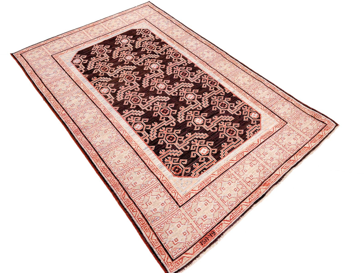 4x6 Brown and Blue Turkish Tribal Rug