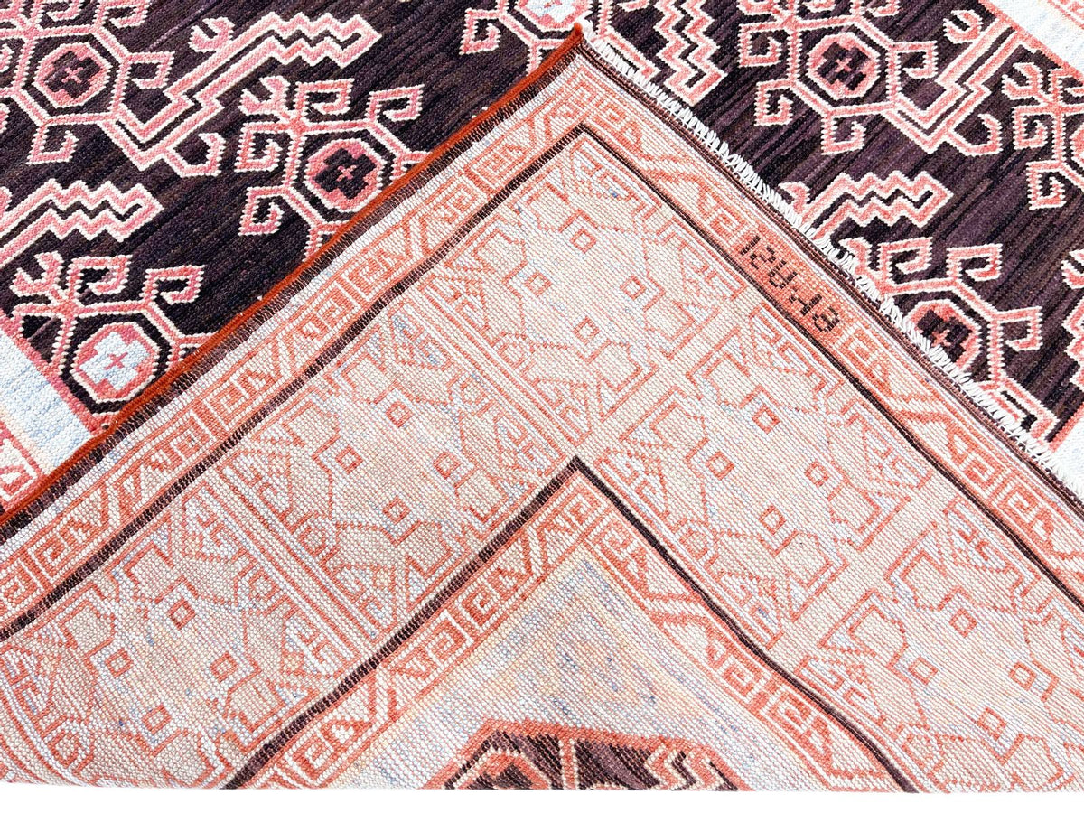 4x6 Brown and Blue Turkish Tribal Rug