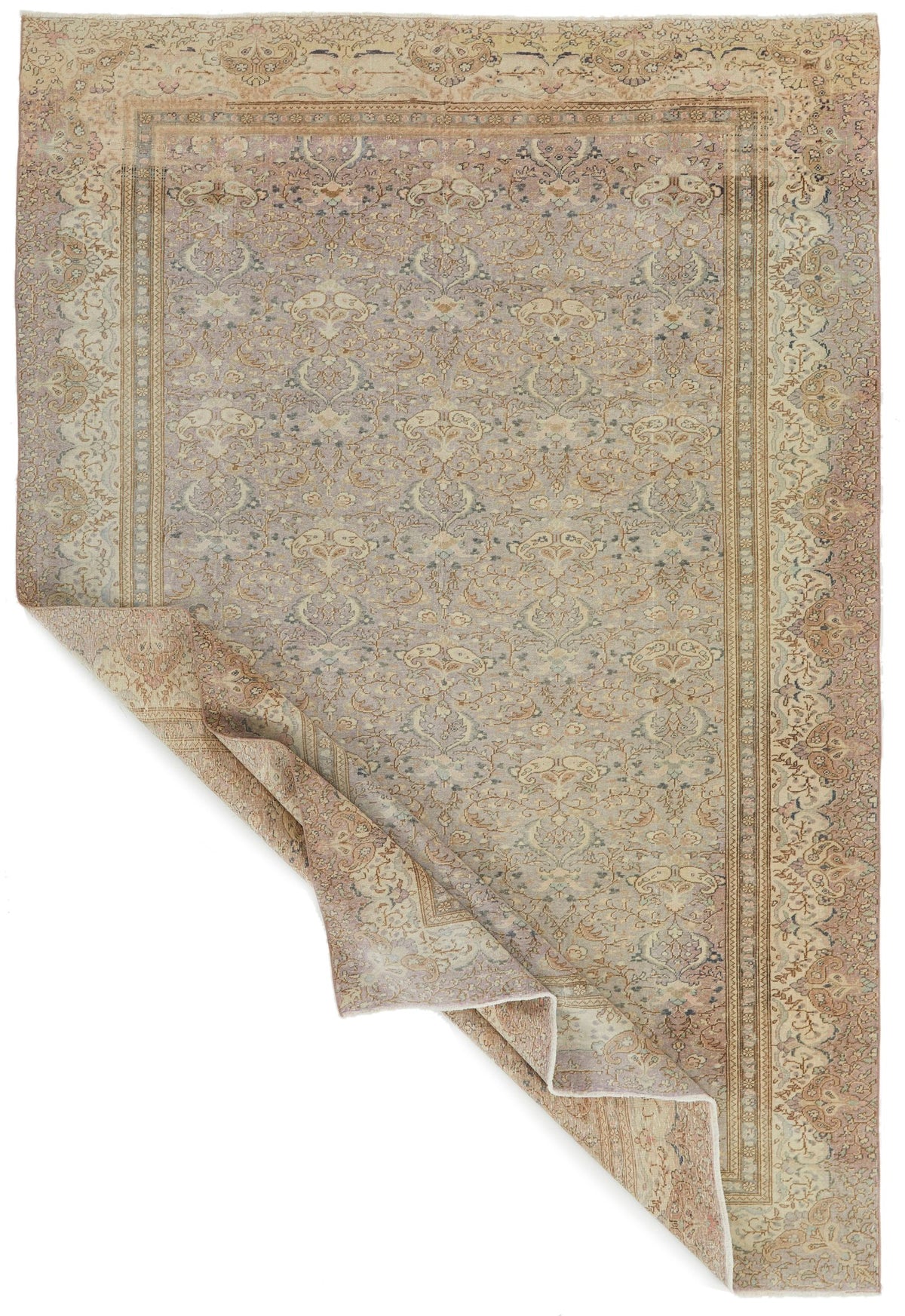 7x9 Purple and Ivory Turkish Traditional Rug