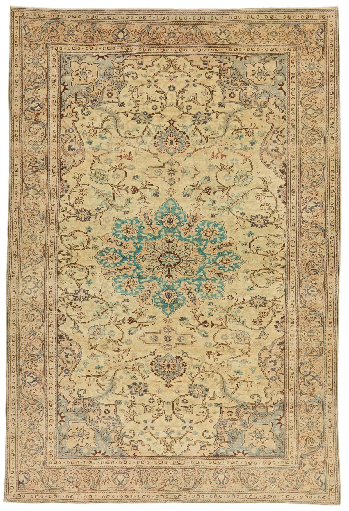 6x10 Ivory and Brown Turkish Traditional Rug