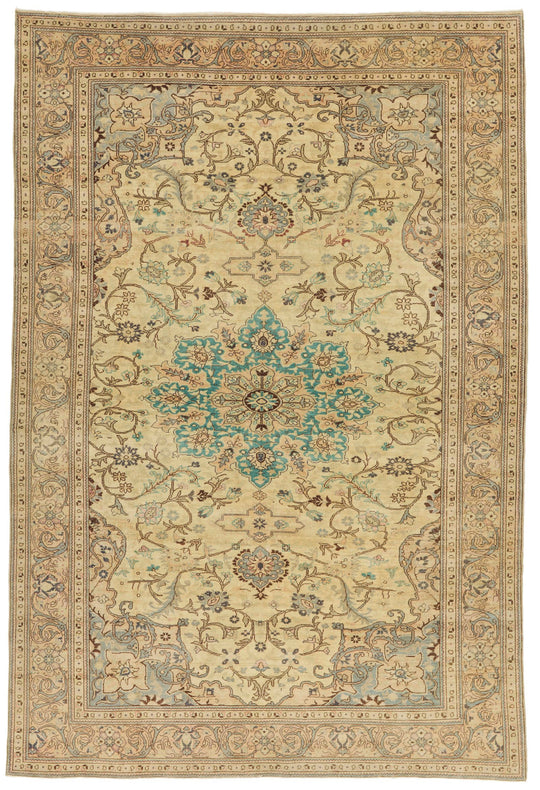 6x10 Ivory and Brown Turkish Traditional Rug