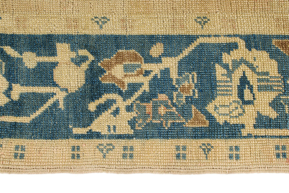6x10 Blue and Ivory Turkish Tribal Rug