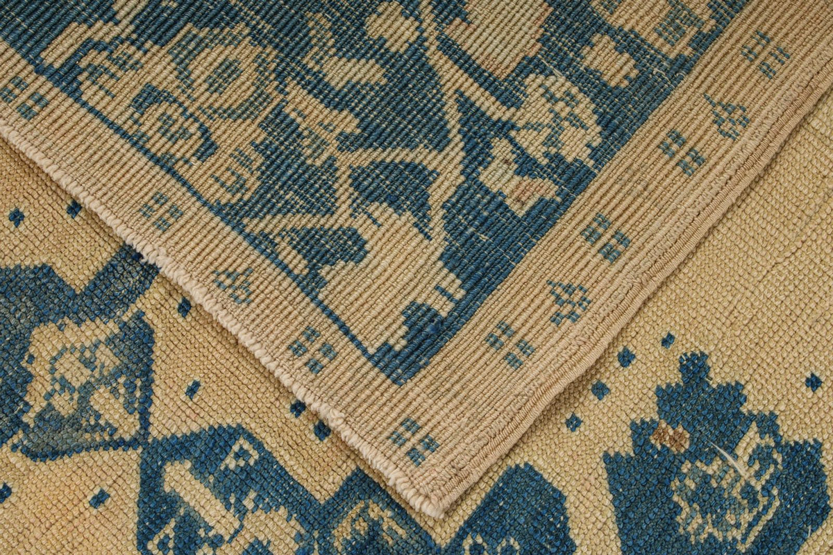 6x10 Blue and Ivory Turkish Tribal Rug