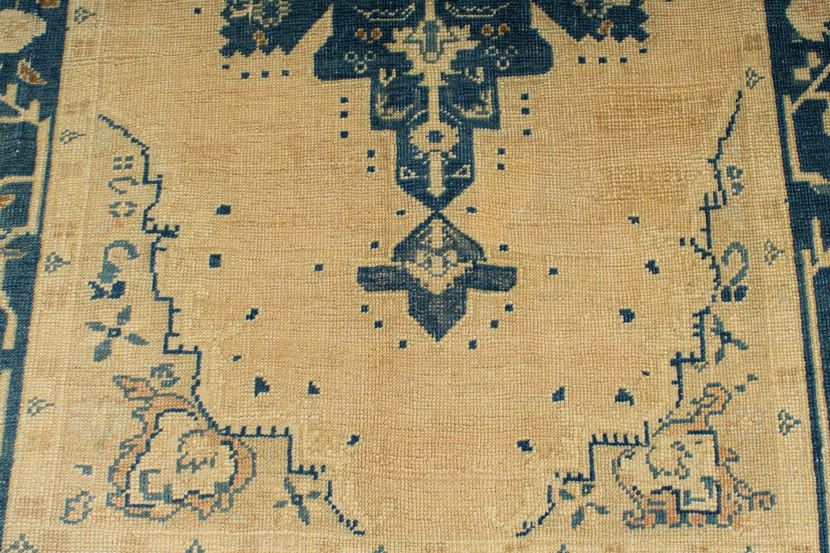 6x10 Blue and Ivory Turkish Tribal Rug