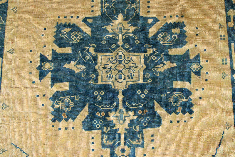 6x10 Blue and Ivory Turkish Tribal Rug