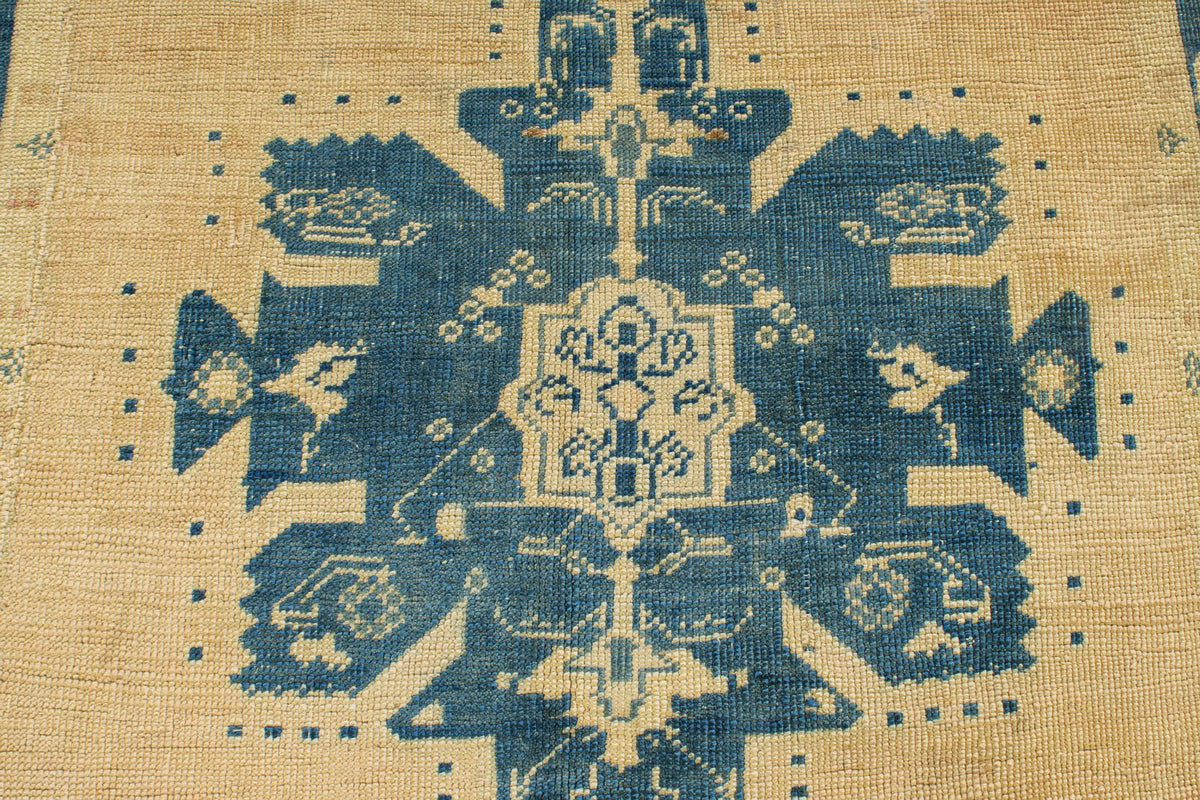 6x10 Blue and Ivory Turkish Tribal Rug