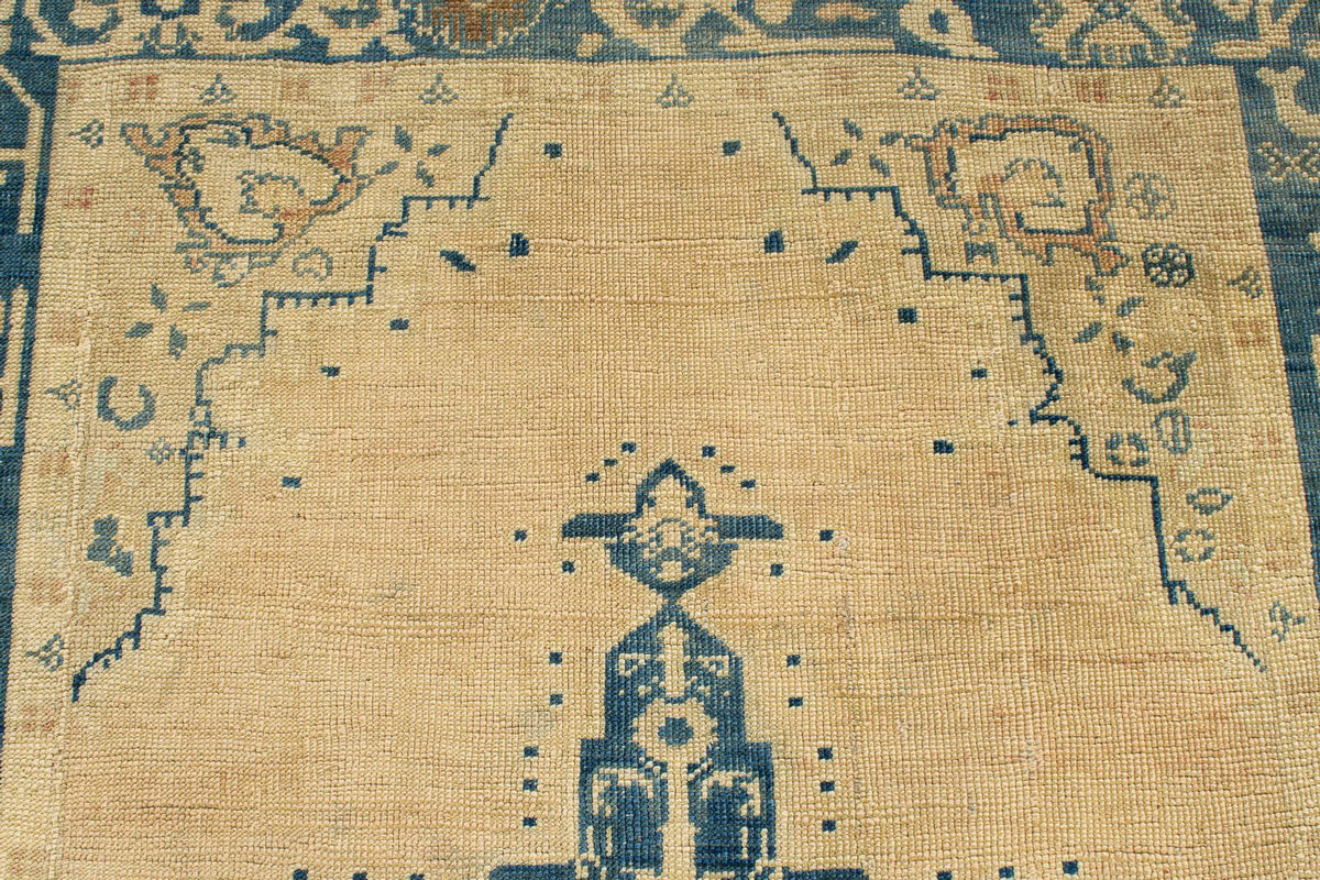 6x10 Blue and Ivory Turkish Tribal Rug