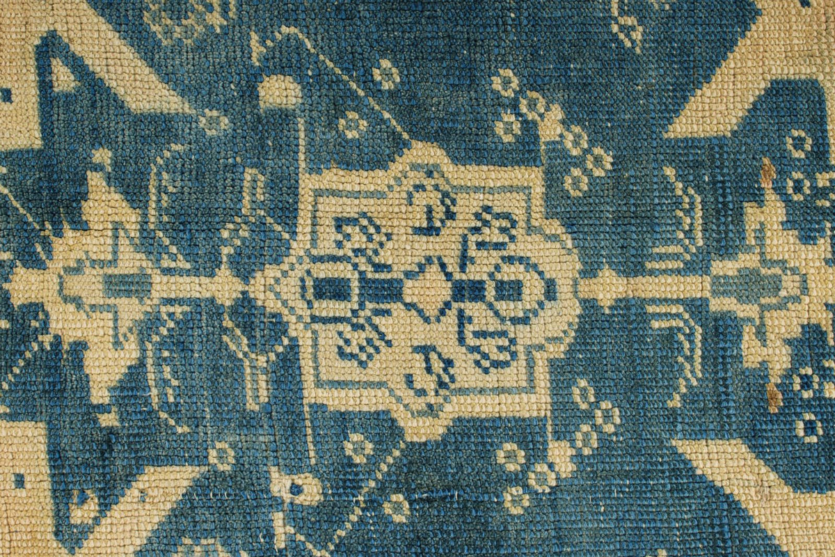 6x10 Blue and Ivory Turkish Tribal Rug