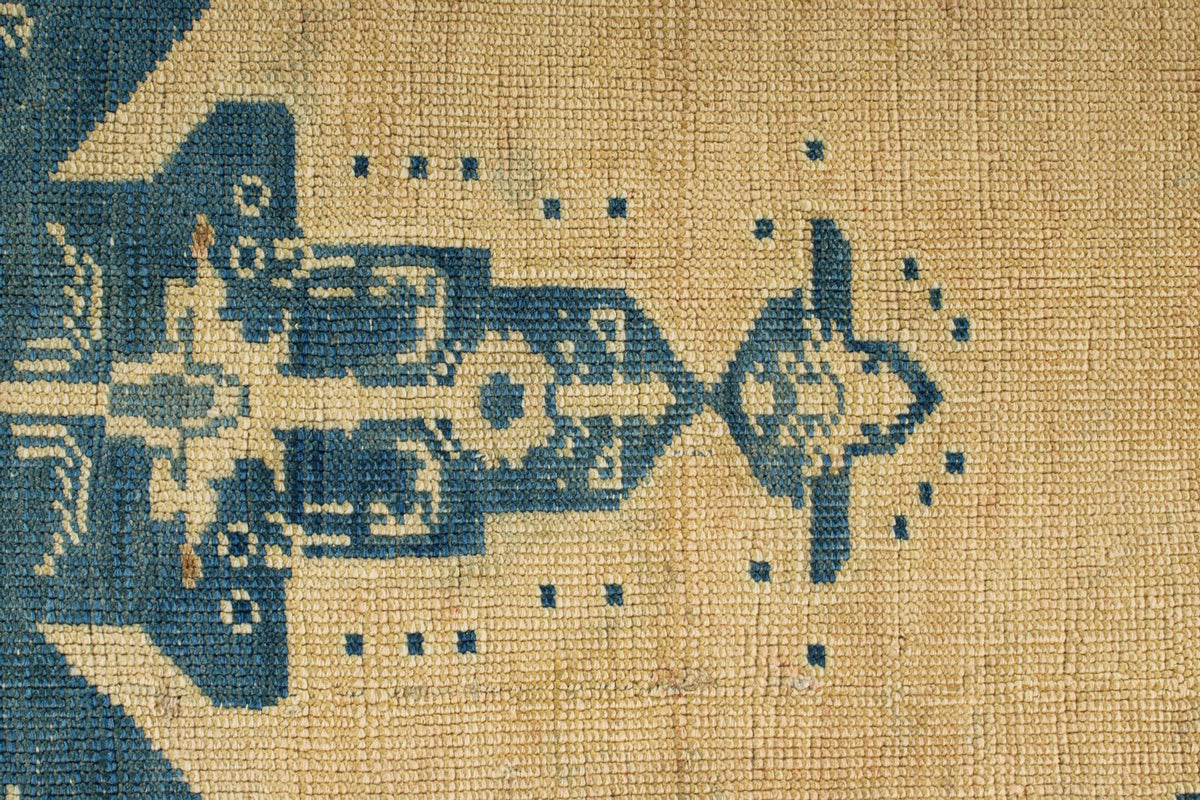 6x10 Blue and Ivory Turkish Tribal Rug