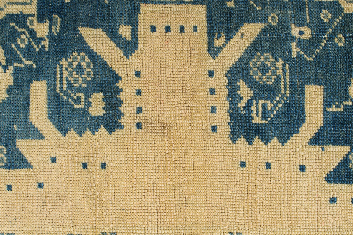 6x10 Blue and Ivory Turkish Tribal Rug