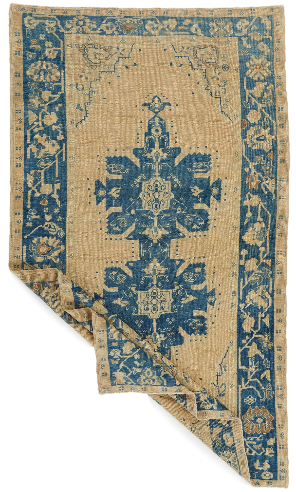 6x10 Blue and Ivory Turkish Tribal Rug