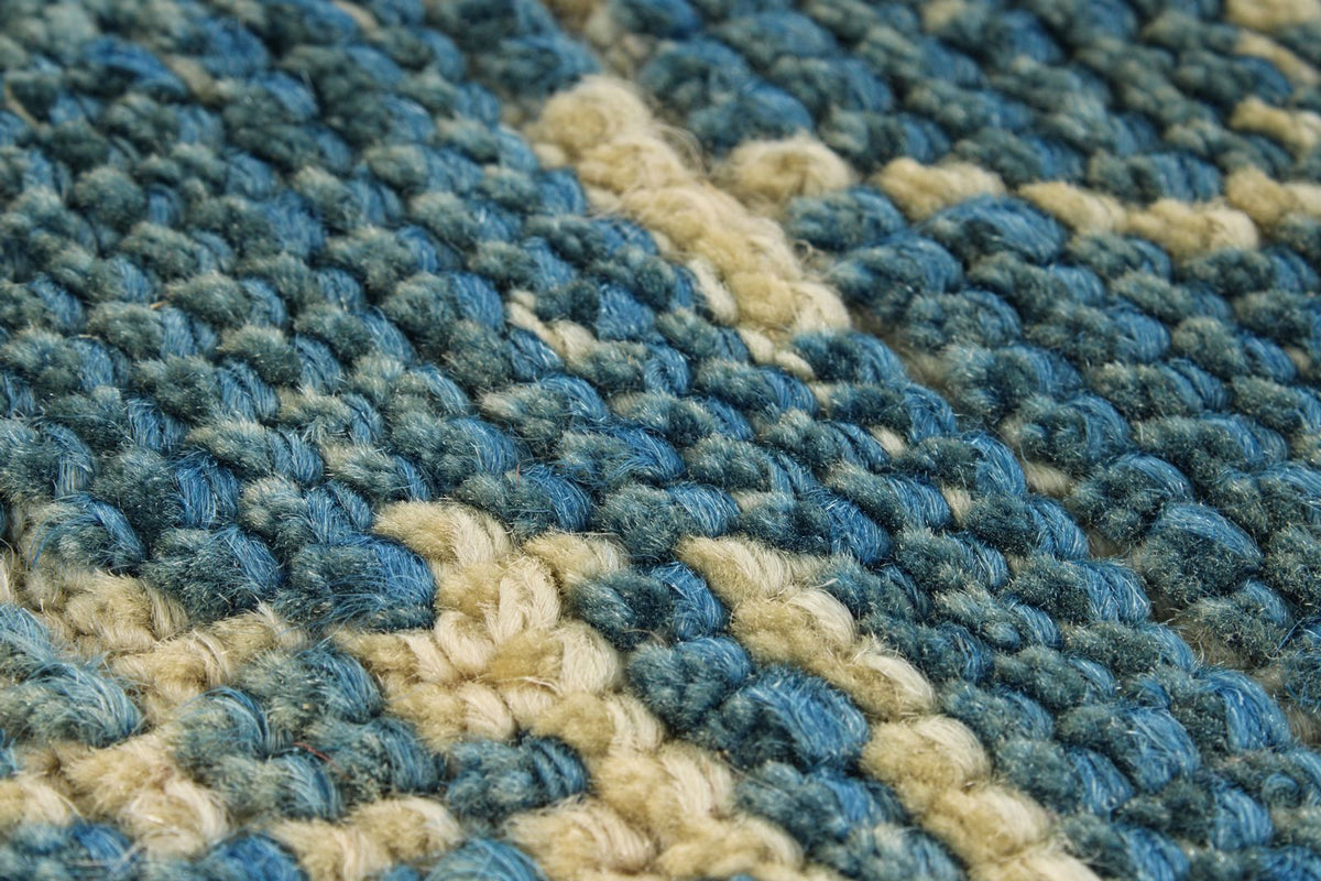 6x10 Blue and Ivory Turkish Tribal Rug
