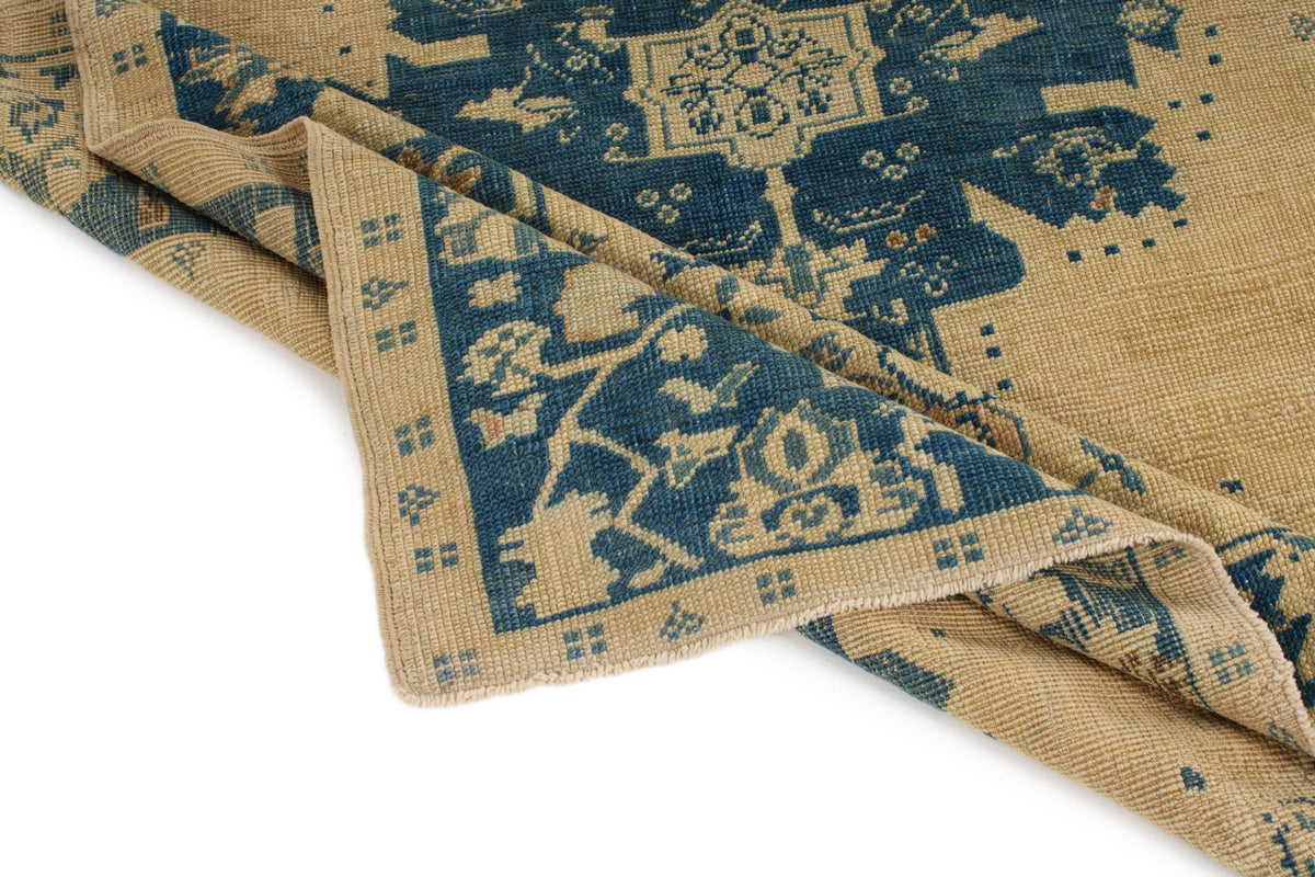 6x10 Blue and Ivory Turkish Tribal Rug