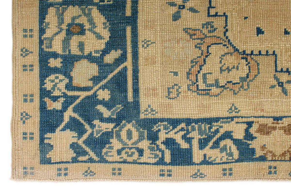 6x10 Blue and Ivory Turkish Tribal Rug