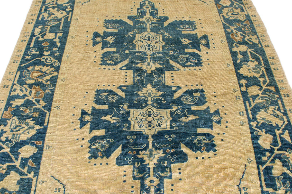 6x10 Blue and Ivory Turkish Tribal Rug