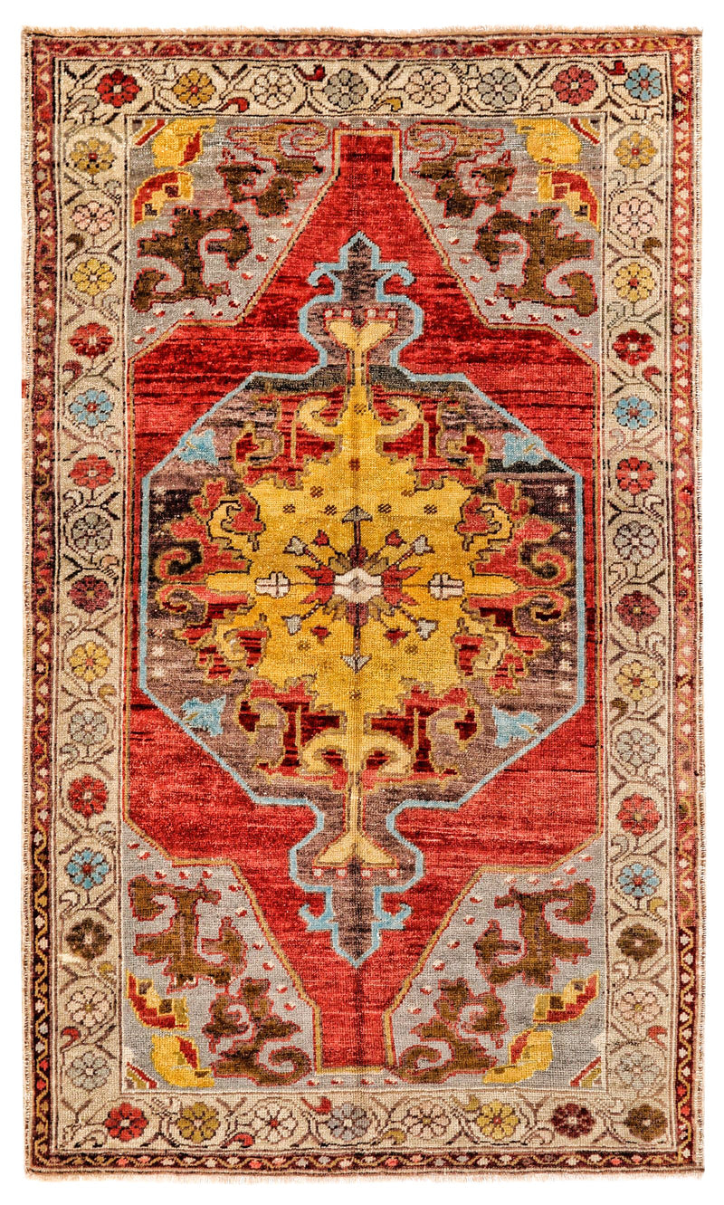 4x7 Rust and Ivory Anatolian Turkish Tribal Runner