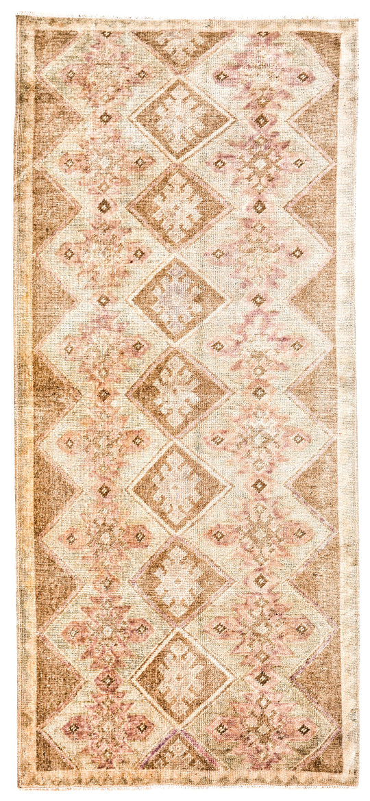 3x7 Ivory and Brown Turkish Tribal Runner