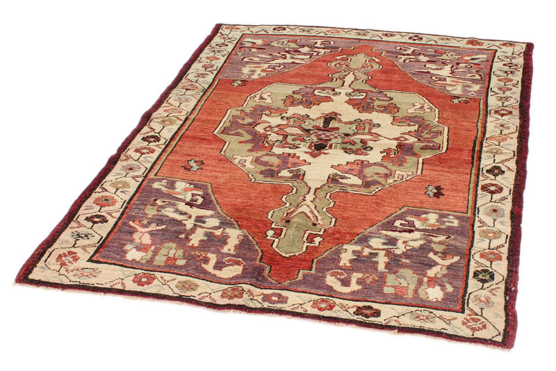 4x5 Rust and Ivory Turkish Tribal Rug