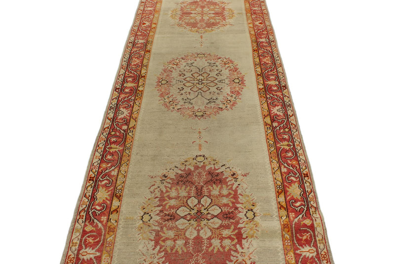 3x12 Ivory and Rust Turkish Tribal Runner
