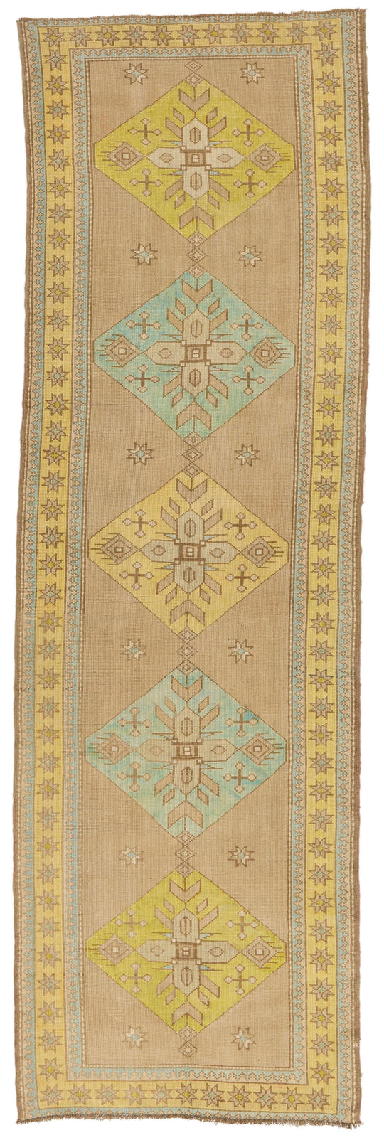 4x11 Beige and Yellow Turkish Tribal Runner