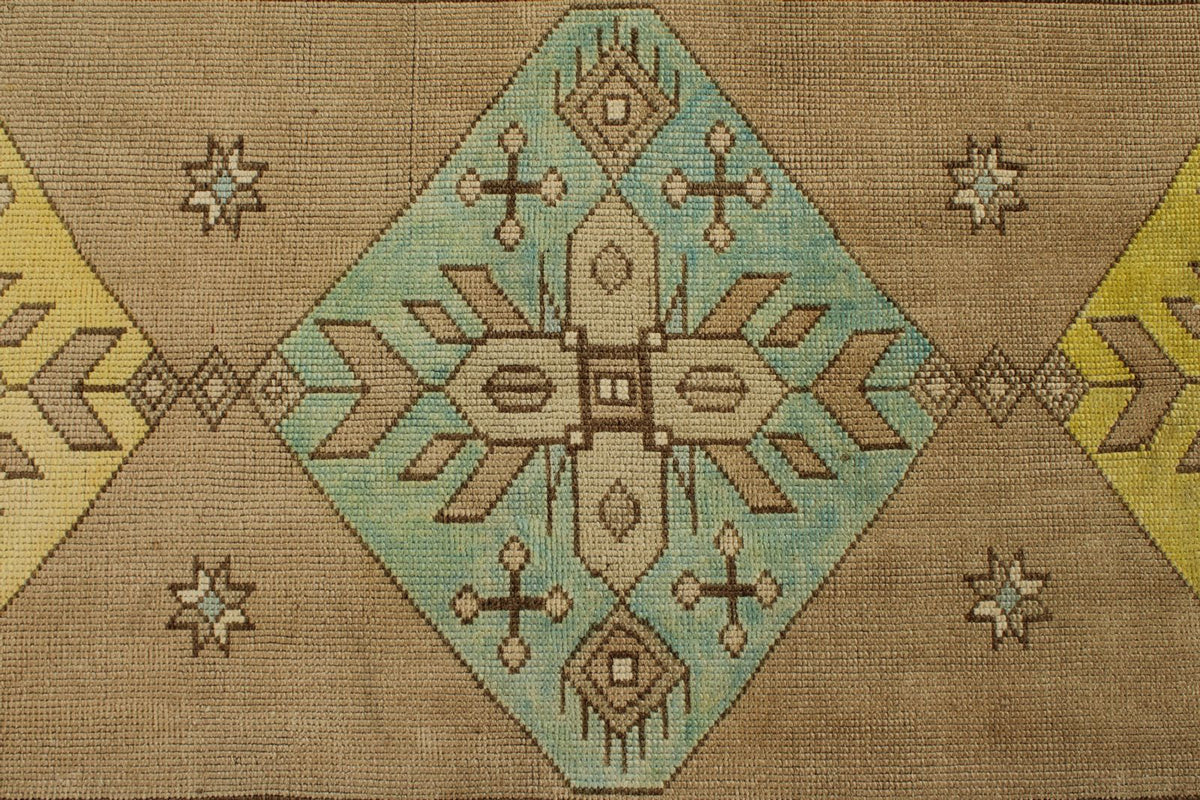 4x11 Beige and Yellow Turkish Tribal Runner