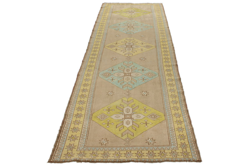 4x11 Beige and Yellow Turkish Tribal Runner
