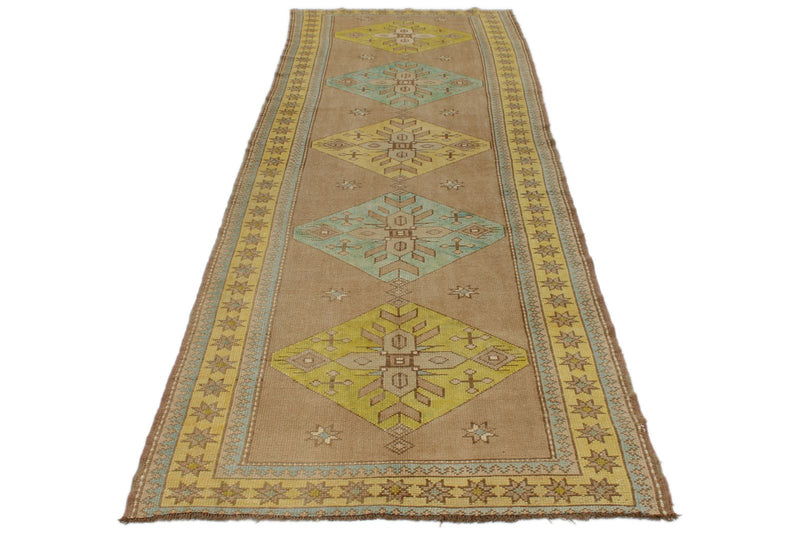 4x11 Beige and Yellow Turkish Tribal Runner