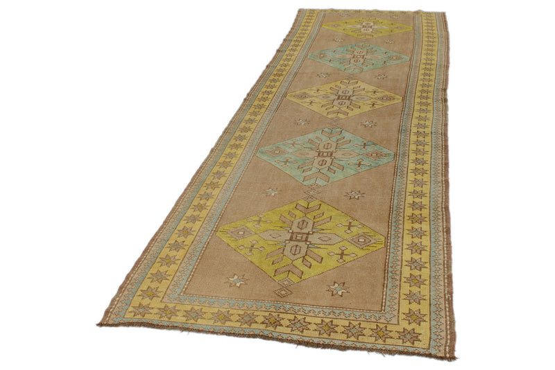 4x11 Beige and Yellow Turkish Tribal Runner