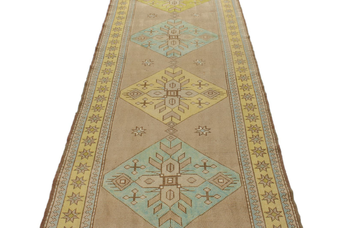 4x11 Beige and Yellow Turkish Tribal Runner