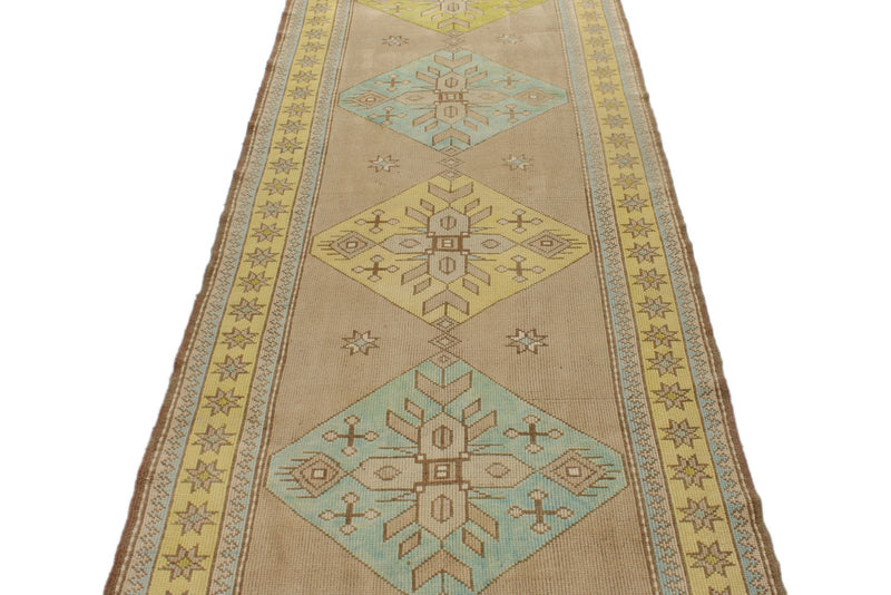 4x11 Beige and Yellow Turkish Tribal Runner
