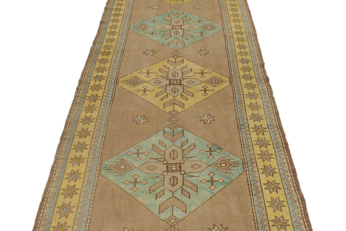4x11 Beige and Yellow Turkish Tribal Runner
