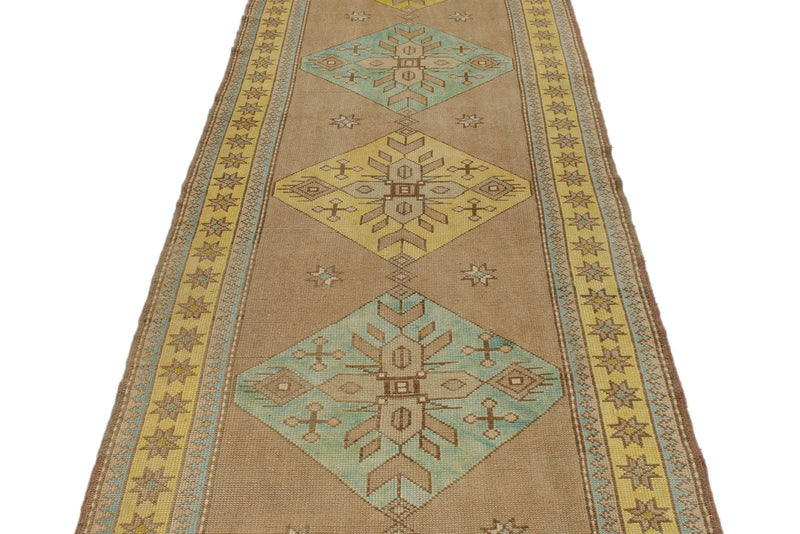 4x11 Beige and Yellow Turkish Tribal Runner