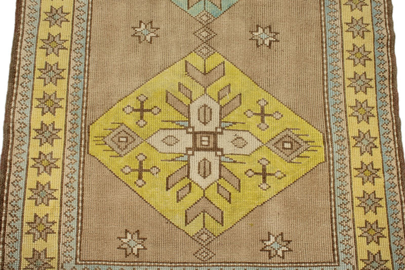 4x11 Beige and Yellow Turkish Tribal Runner