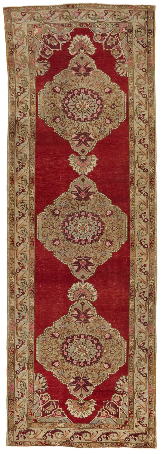 4x10 Red and Ivory Turkish Tribal Runner