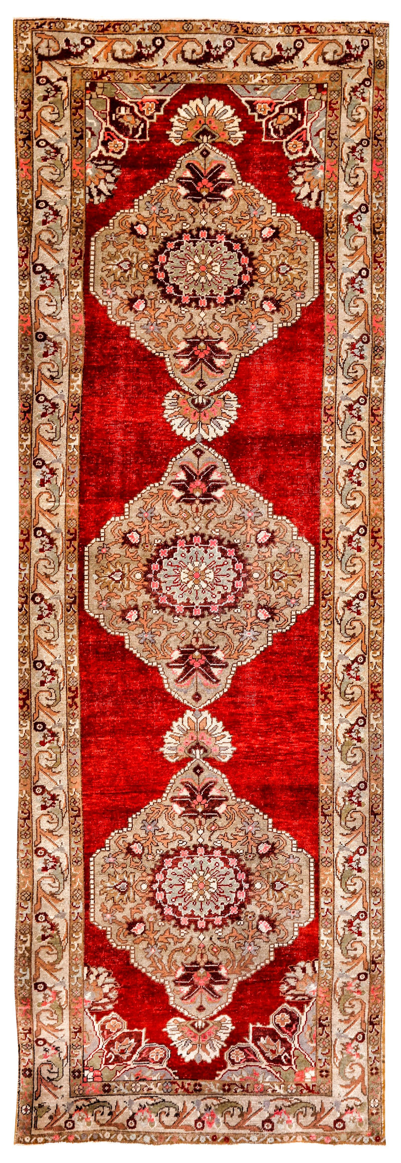 4x10 Red and Ivory Turkish Tribal Runner