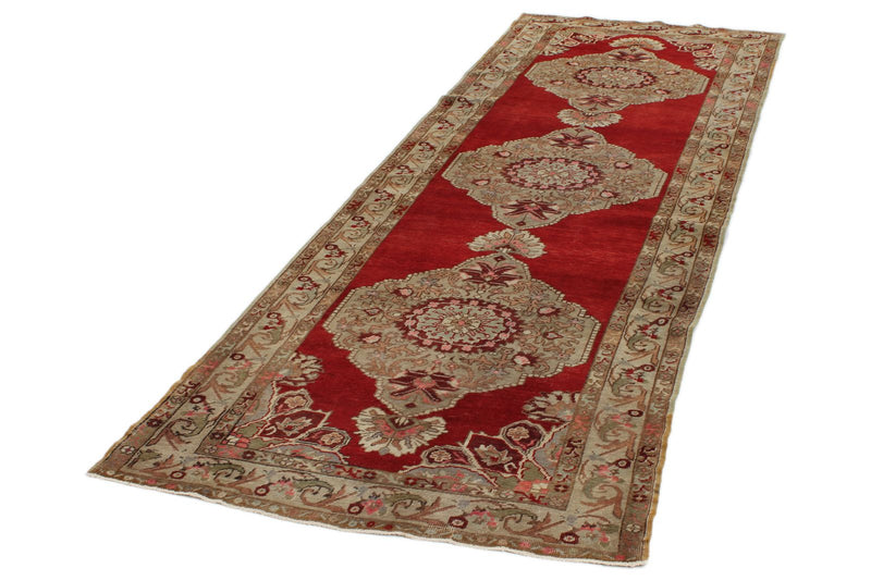 4x10 Red and Ivory Turkish Tribal Runner