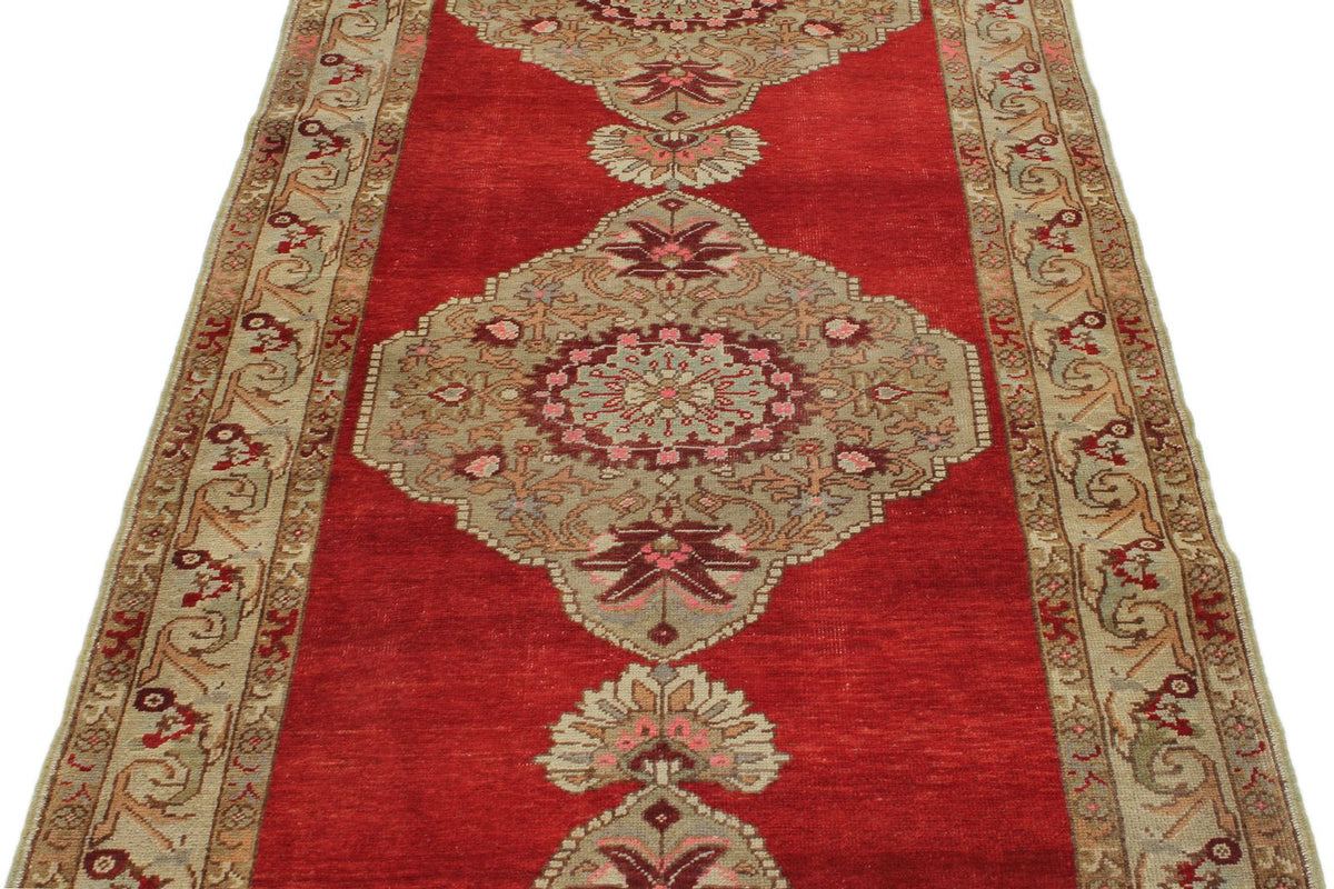 4x10 Red and Ivory Turkish Tribal Runner