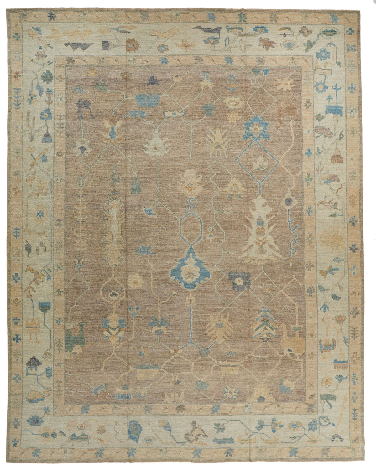 12x15 Brown and Ivory Turkish Oushak Rug