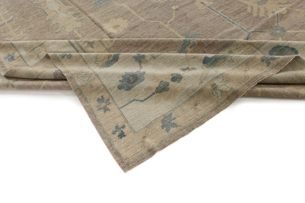 12x15 Brown and Ivory Turkish Oushak Rug